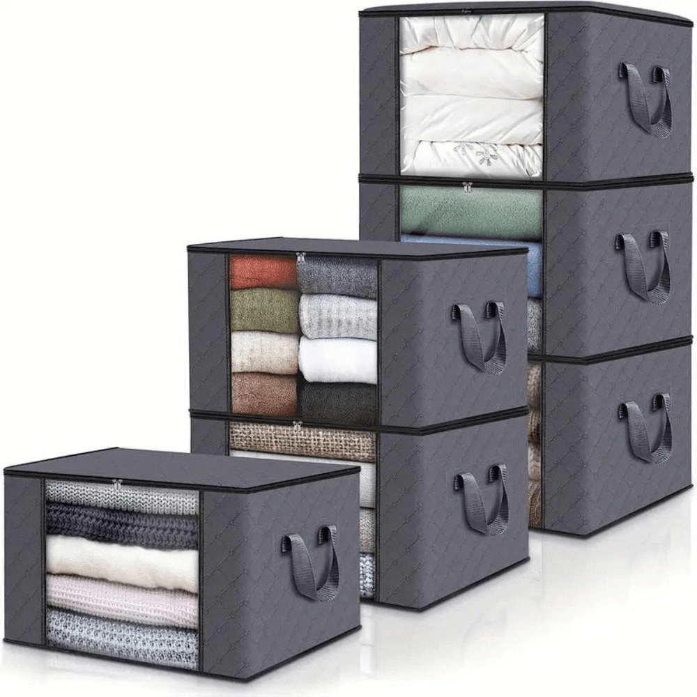 Boîte de rangement pour vêtements 60x40x35cm grise, respirante, avec fenêtre, pour armoire, couettes et textiles, organisateur de rangement | Sansoti