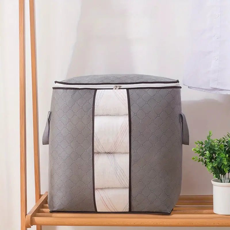Boîte de rangement pour vêtements 60x40x35cm grise, respirante, avec fenêtre, pour armoire, couettes et textiles, organisateur de rangement | Sansoti