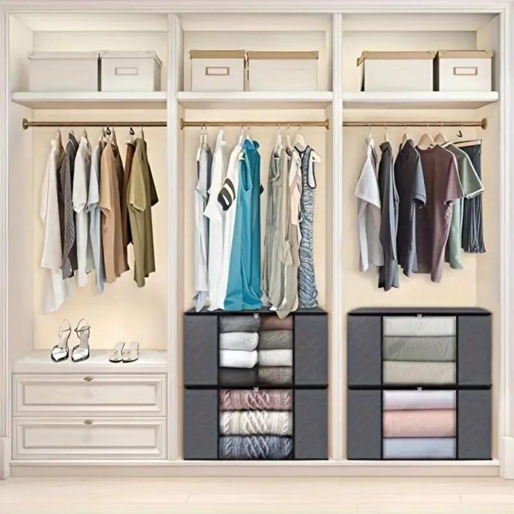 Boîte de rangement pour vêtements 60x40x35cm grise, respirante, avec fenêtre, pour armoire, couettes et textiles, organisateur de rangement | Sansoti