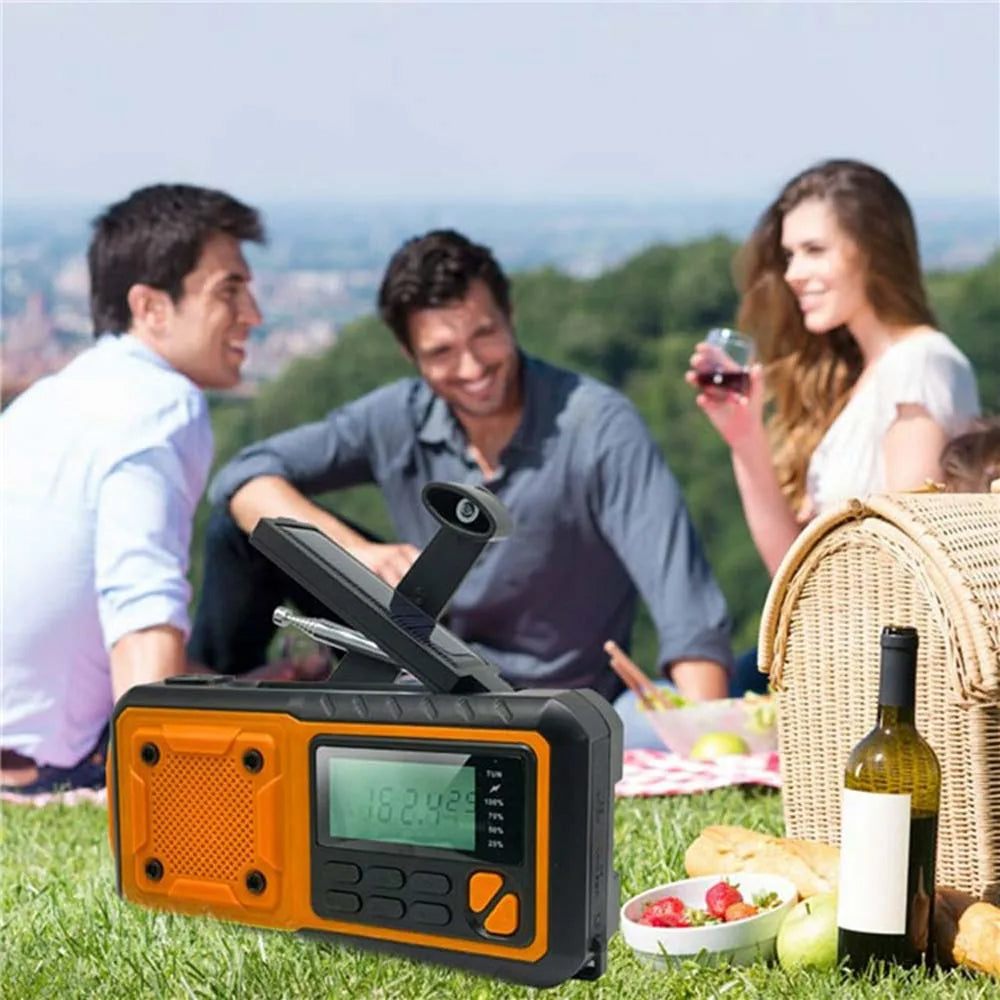 Noodradio Oplaadbaar met Zonnepaneel en Powerbank 4000mAh voor Outdoor Camping en Stroomuitval Noodsituaties | Sansoti
