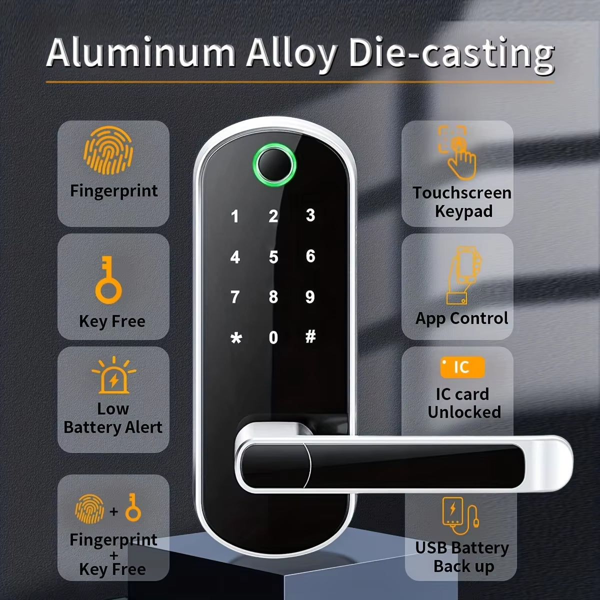 Electronic Door Lock with Fingerprint, WiFi Control, 5 Access Methods, Weather-Resistant, IP67 Smart Lock | Sansoti