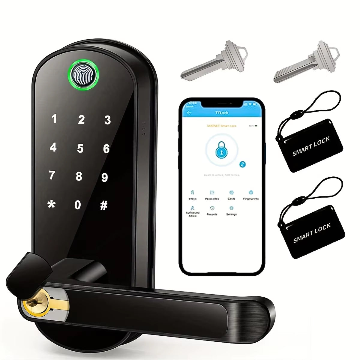 Electronic Door Lock with Fingerprint, WiFi Control, 5 Access Methods, Weather-Resistant, IP67 Smart Lock | Sansoti