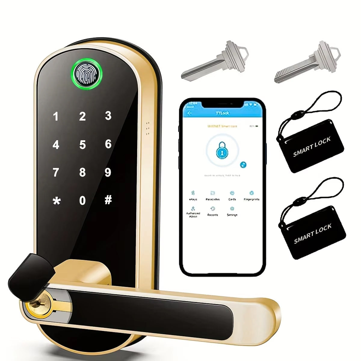 Electronic Door Lock with Fingerprint, WiFi Control, 5 Access Methods, Weather-Resistant, IP67 Smart Lock | Sansoti