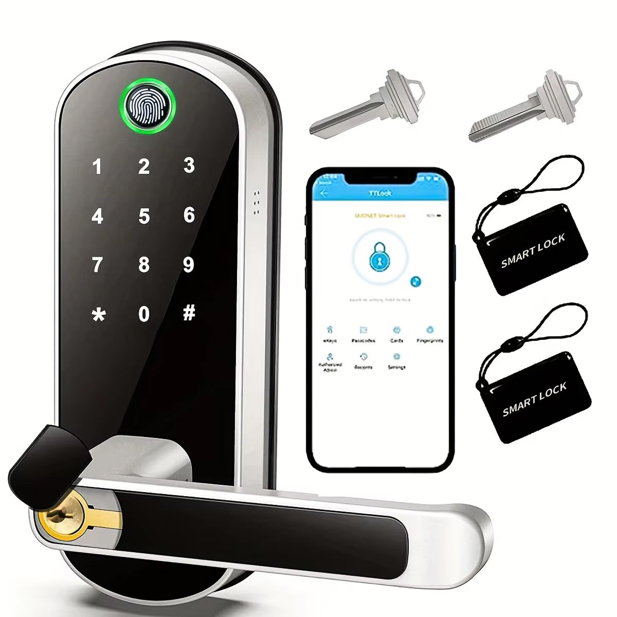 Electronic Door Lock with Fingerprint, WiFi Control, 5 Access Methods, Weather-Resistant, IP67 Smart Lock | Sansoti