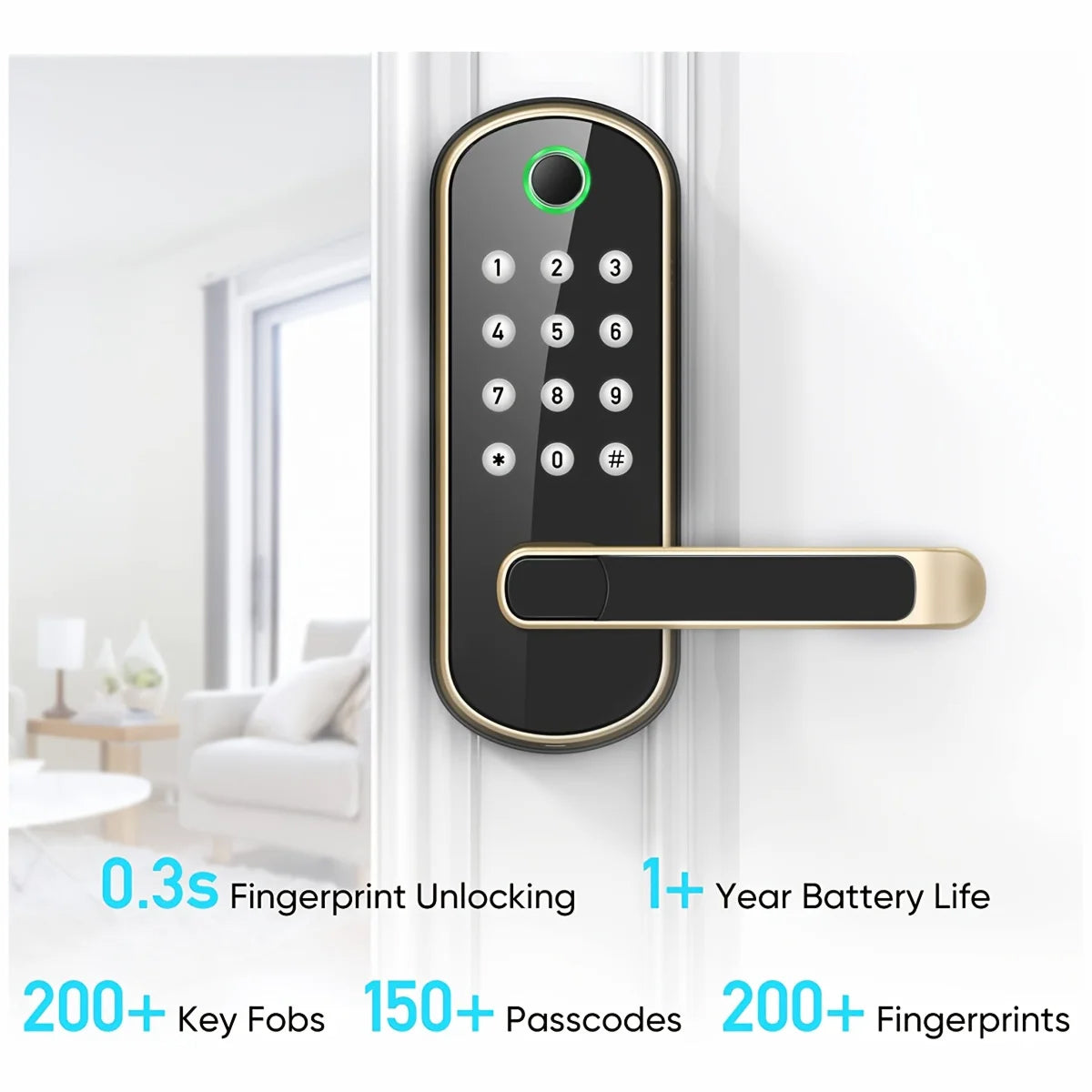 Electronic Door Lock with Fingerprint, WiFi Control, 5 Access Methods, Weather-Resistant, IP67 Smart Lock | Sansoti
