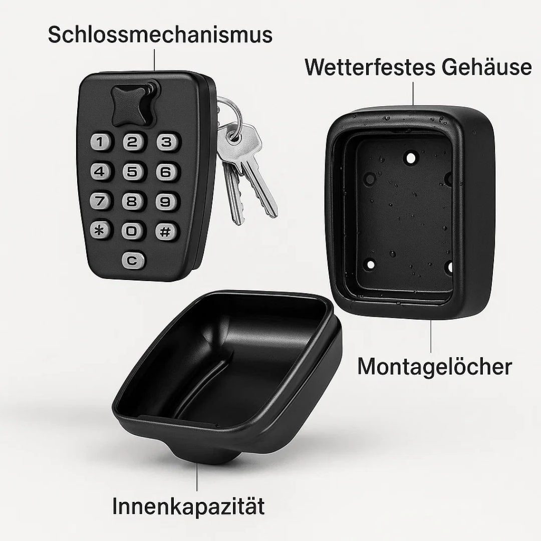 Wandtresor mit Zahlenschloss für draußen | Wetterfeste Schlüsselbox für Haus, Ferienwohnung, Garten und Büro | Sansoti