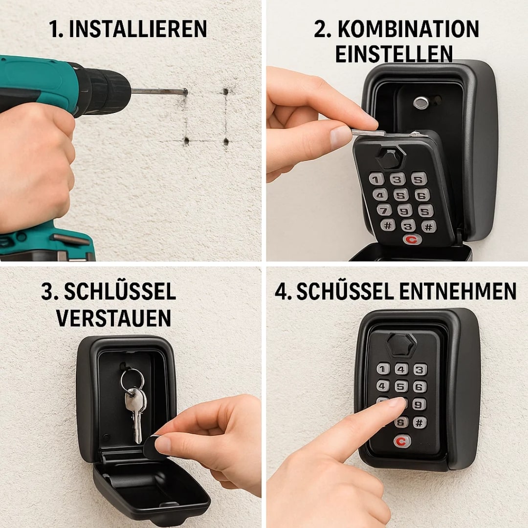 Wandtresor mit Zahlenschloss für draußen | Wetterfeste Schlüsselbox für Haus, Ferienwohnung, Garten und Büro | Sansoti