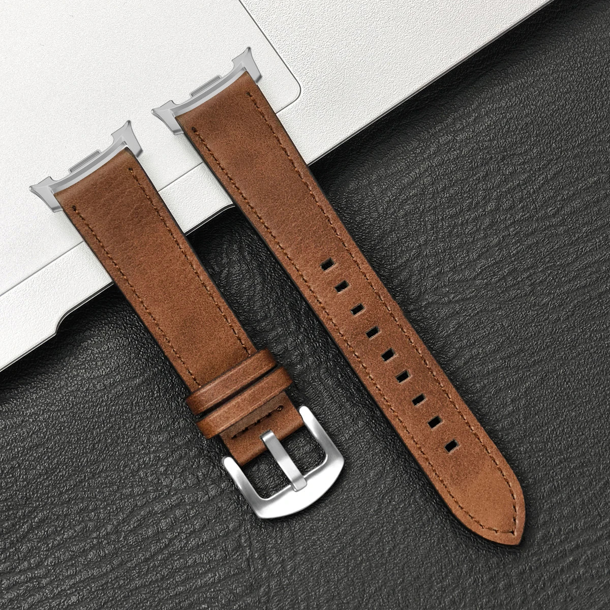 Braunes Lederarmband für Smartwatch mit Metallschnalle Verstellbares Atmungsaktives Armband für den täglichen Gebrauch | Sansoti