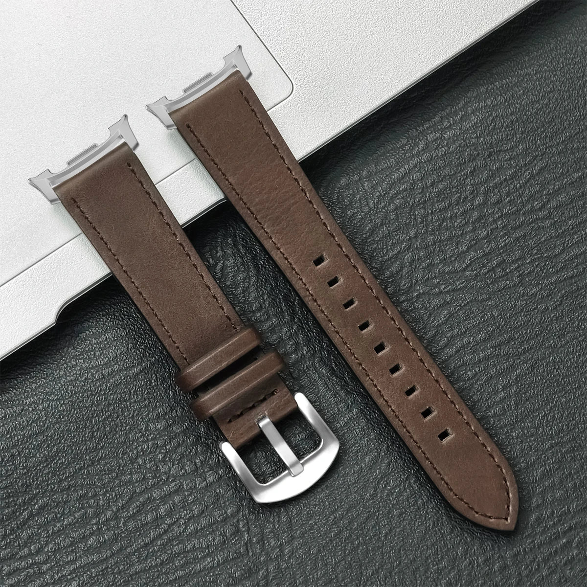Braunes Lederarmband für Smartwatch mit Metallschnalle Verstellbares Atmungsaktives Armband für den täglichen Gebrauch | Sansoti
