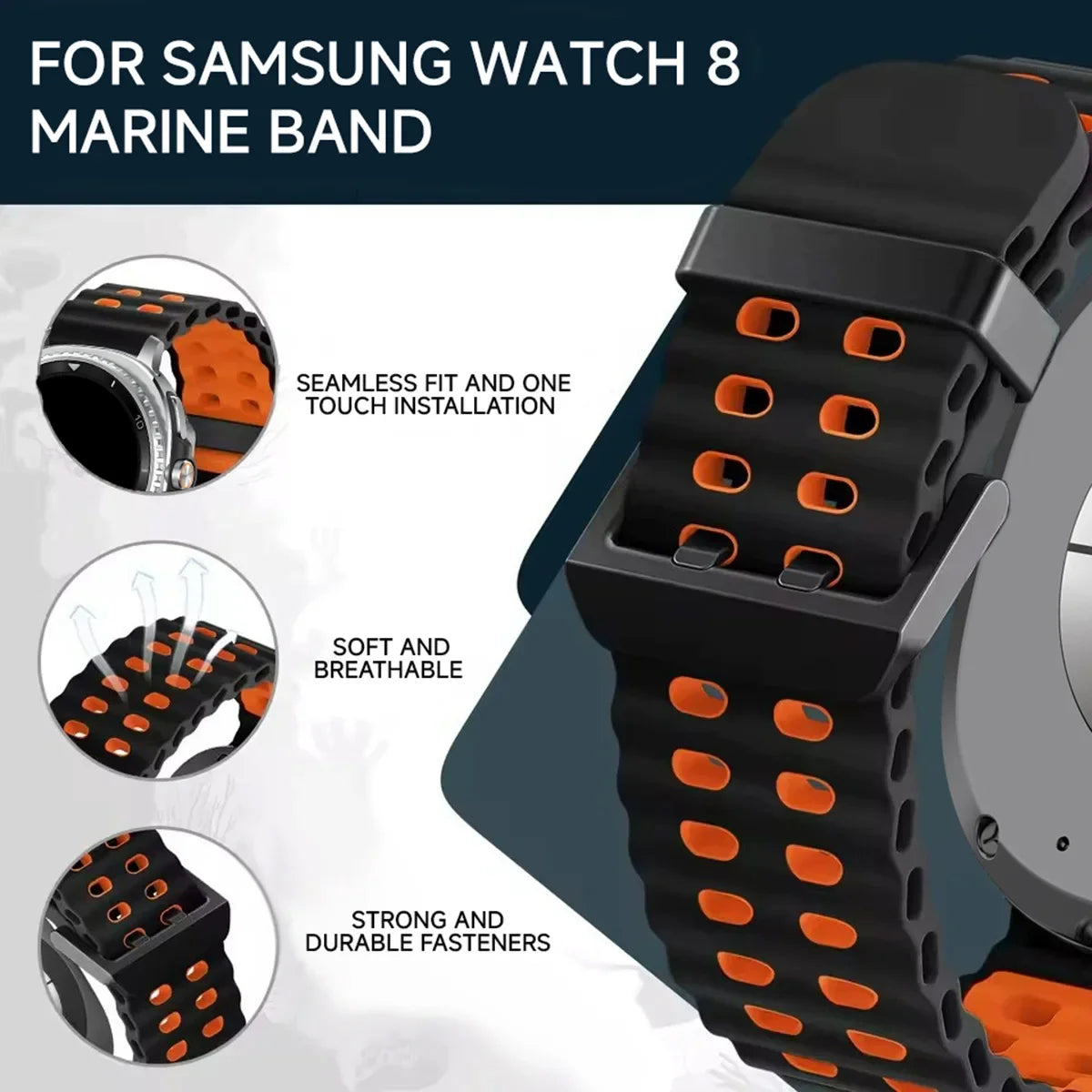 Silikon-Sportarmband für Smartwatches mit atmungsaktiver Perforation, wasserdichtes Design, Fitness-Armband, verstellbar | Sansoti