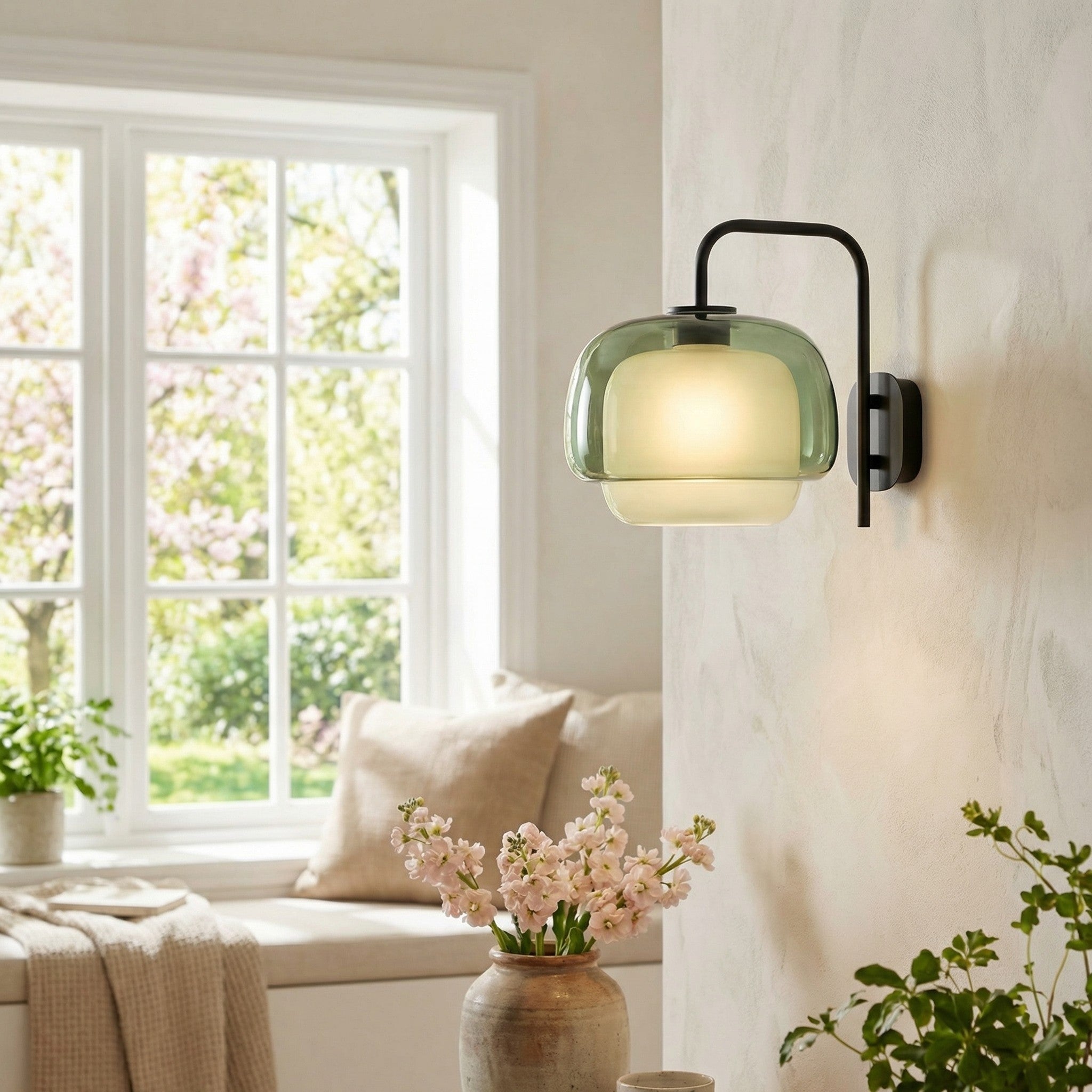 Gekleurde Glazen Wandlamp met Ronde Kap – Groen, Roze, Oranje – Moderne LED Verlichting | Sansoti