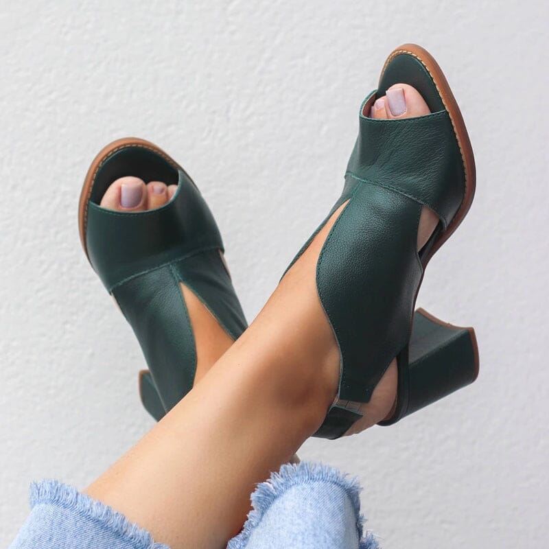 Dames Sandalen met Blokhak Open Teen Elegant Comfortabel Leer Bordeauxrood Zomerschoenen | Sansoti