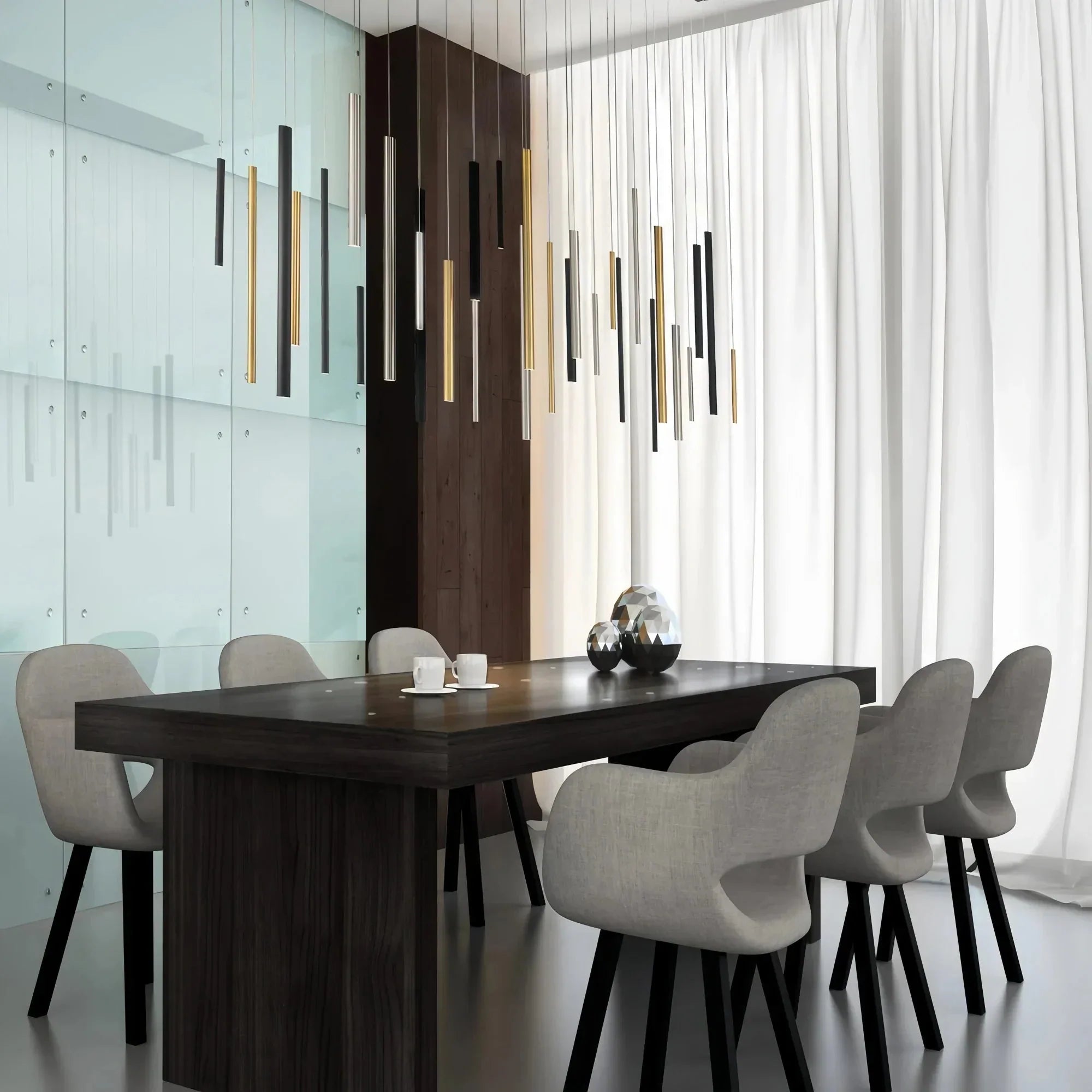 Suspension linéaire moderne avec tubes en aluminium réglables et spots LED pour îlot de cuisine salle à manger | Sansoti