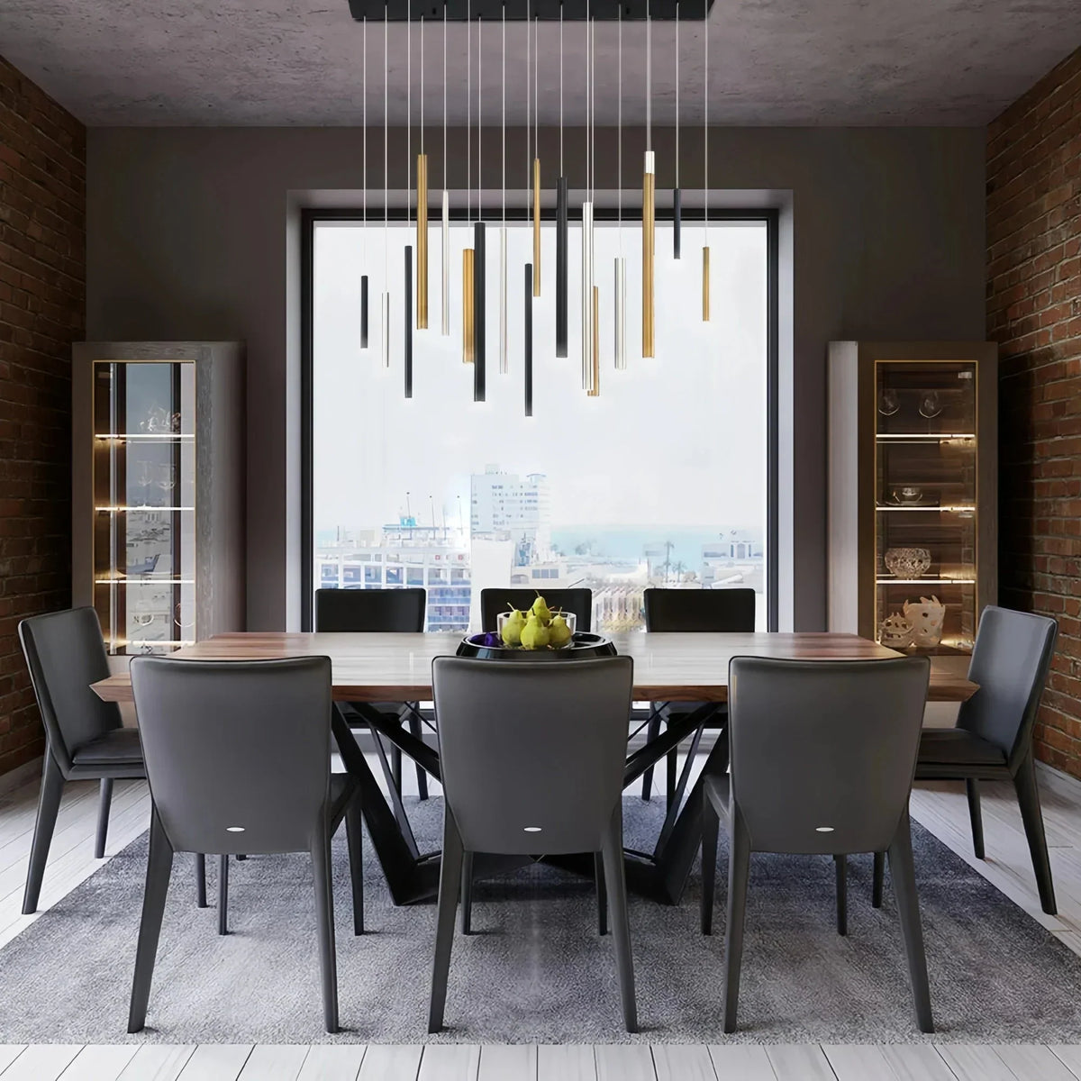 Suspension linéaire moderne avec tubes en aluminium réglables et spots LED pour îlot de cuisine salle à manger | Sansoti