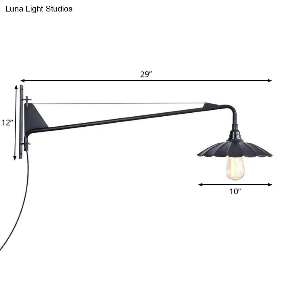 Industrielle Wandleuchte mit Schwenkarm aus schwarzem Metall, 1–2 Lichtquellen, E26/E27, verstellbar, Vintage-Design, Wohnzimmer | Sansoti