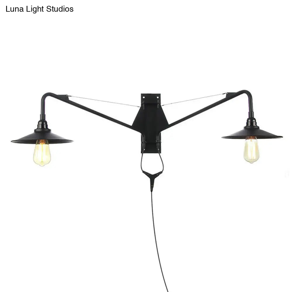 Industrielle Wandleuchte mit Schwenkarm aus schwarzem Metall, 1–2 Lichtquellen, E26/E27, verstellbar, Vintage-Design, Wohnzimmer | Sansoti