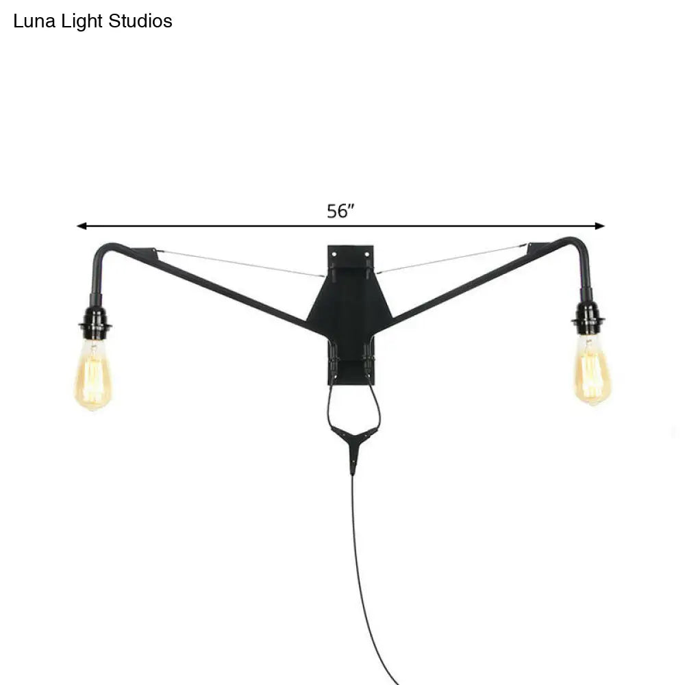 Industrielle Wandleuchte mit Schwenkarm aus schwarzem Metall, 1–2 Lichtquellen, E26/E27, verstellbar, Vintage-Design, Wohnzimmer | Sansoti