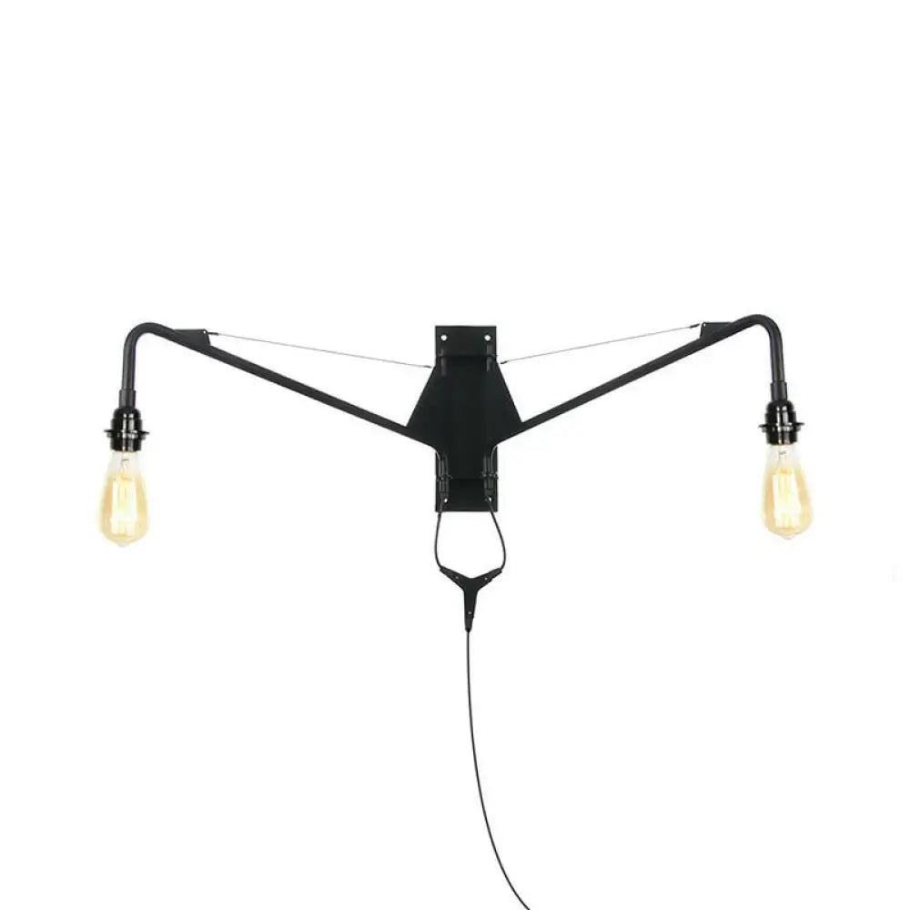 Industrielle Wandleuchte mit Schwenkarm aus schwarzem Metall, 1–2 Lichtquellen, E26/E27, verstellbar, Vintage-Design, Wohnzimmer | Sansoti