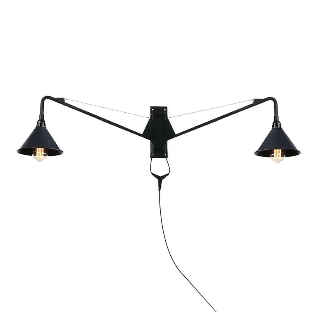 Industrielle Wandleuchte mit Schwenkarm aus schwarzem Metall, 1–2 Lichtquellen, E26/E27, verstellbar, Vintage-Design, Wohnzimmer | Sansoti