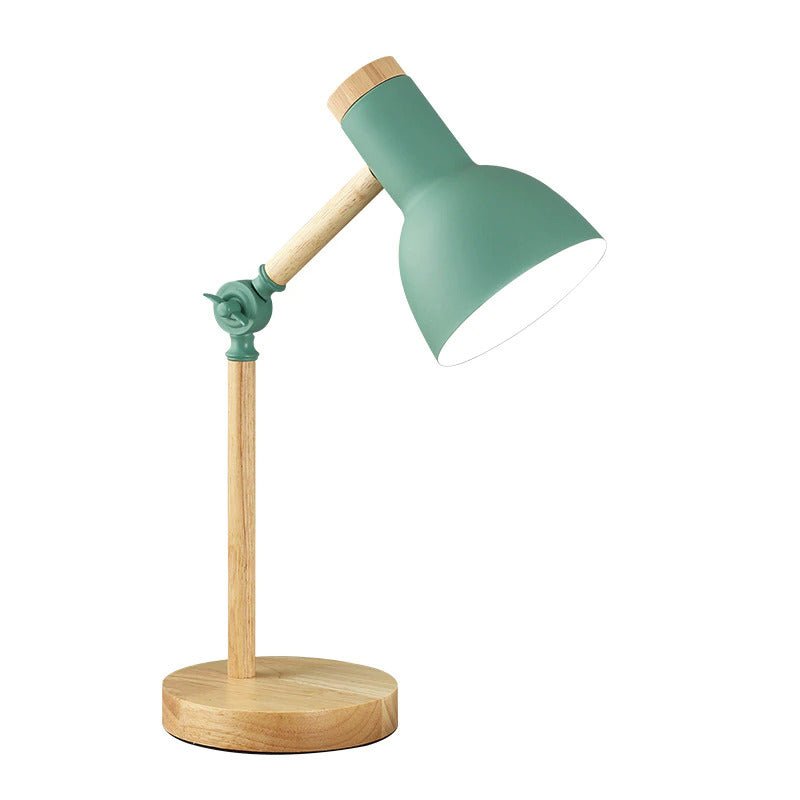 Lampe de bureau réglable en bois avec abat-jour en métal, design scandinave, pliable, E27, vert, noir, blanc, rose | Sansoti