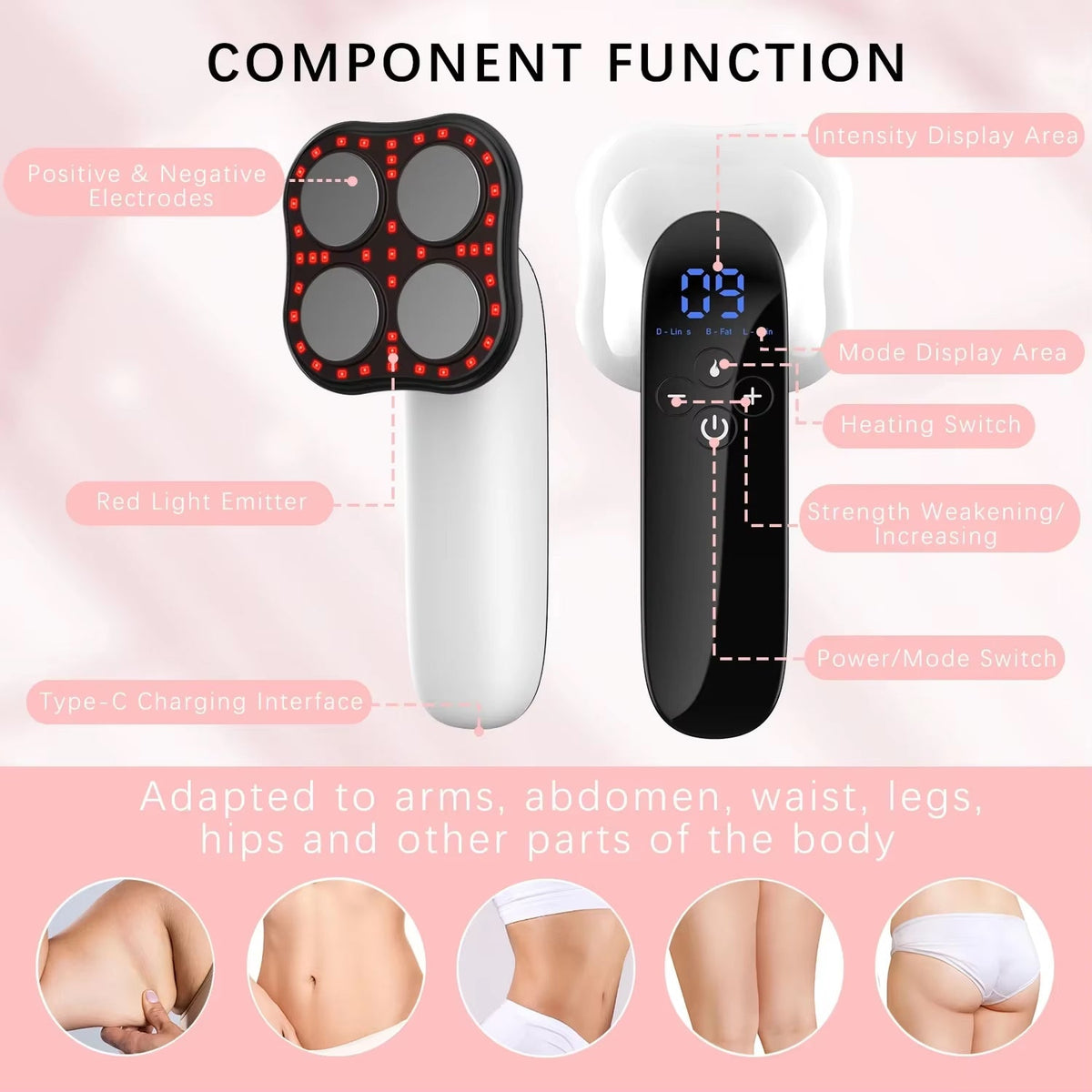 Wireless Body Device with EMS RF Red Light Therapy 40 Intensity Levels for Home Muscle Stimulation | Sansoti