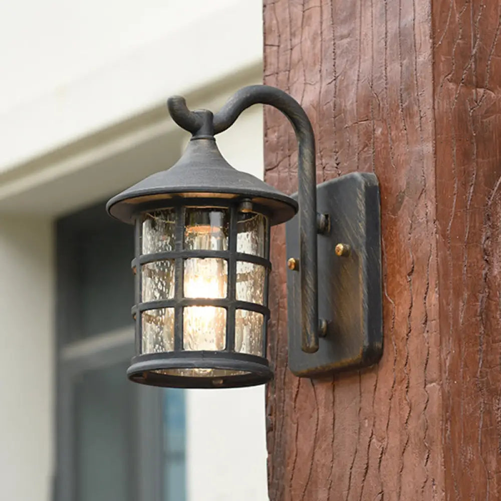 Wandlamp Lantaarn met Gestructureerd Glas Brons Zwart Buiten Binnen Landelijke Stijl Metaal E27 Wand | Sansoti