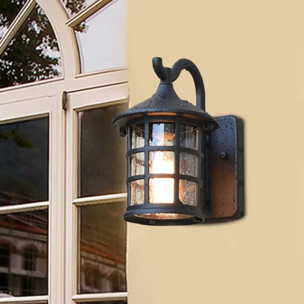 Wandlamp Lantaarn met Gestructureerd Glas Brons Zwart Buiten Binnen Landelijke Stijl Metaal E27 Wand | Sansoti