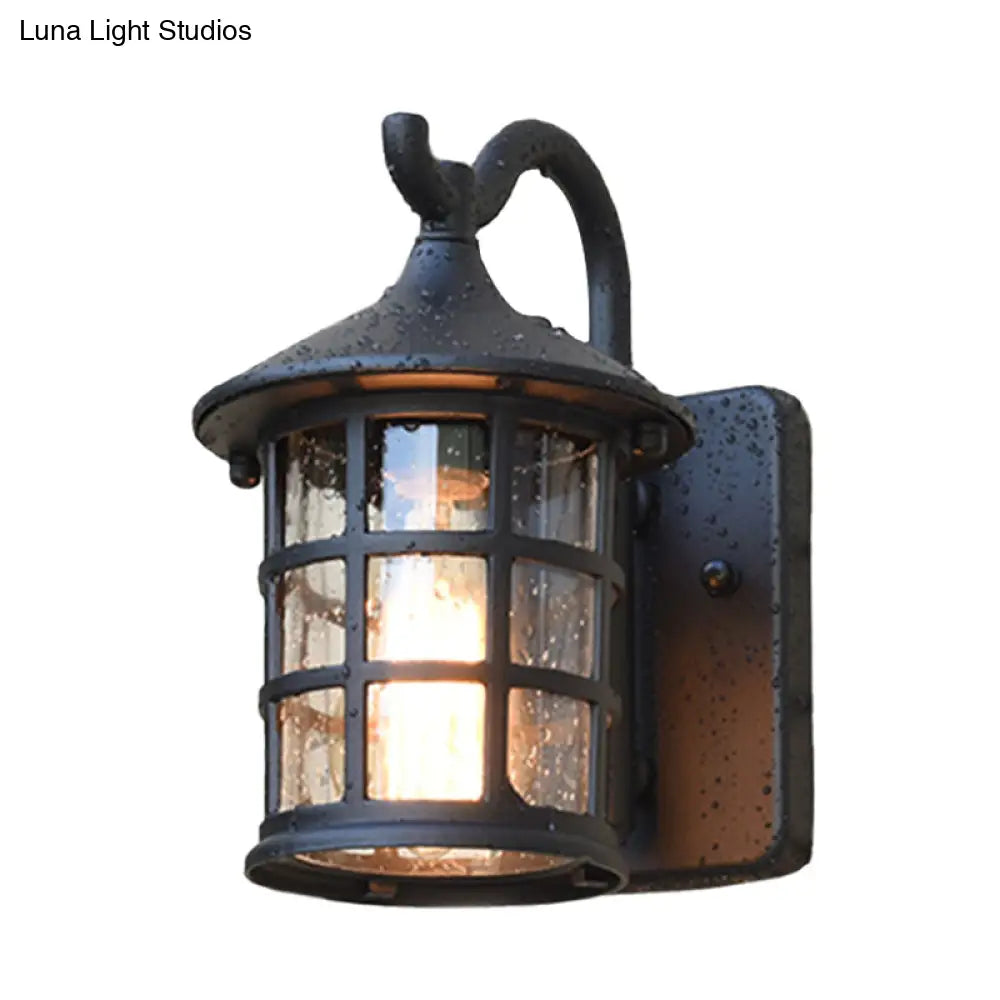 Wandlamp Lantaarn met Gestructureerd Glas Brons Zwart Buiten Binnen Landelijke Stijl Metaal E27 Wand | Sansoti