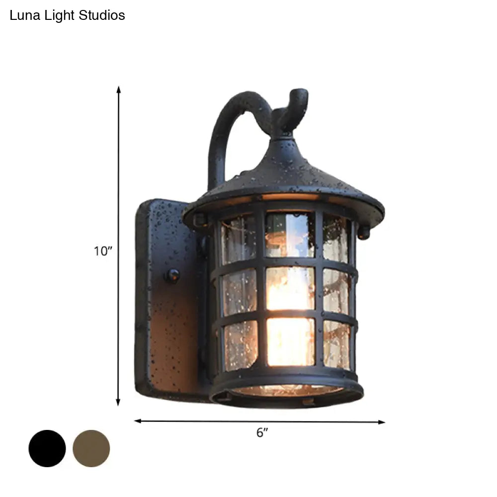 Wandlamp Lantaarn met Gestructureerd Glas Brons Zwart Buiten Binnen Landelijke Stijl Metaal E27 Wand | Sansoti
