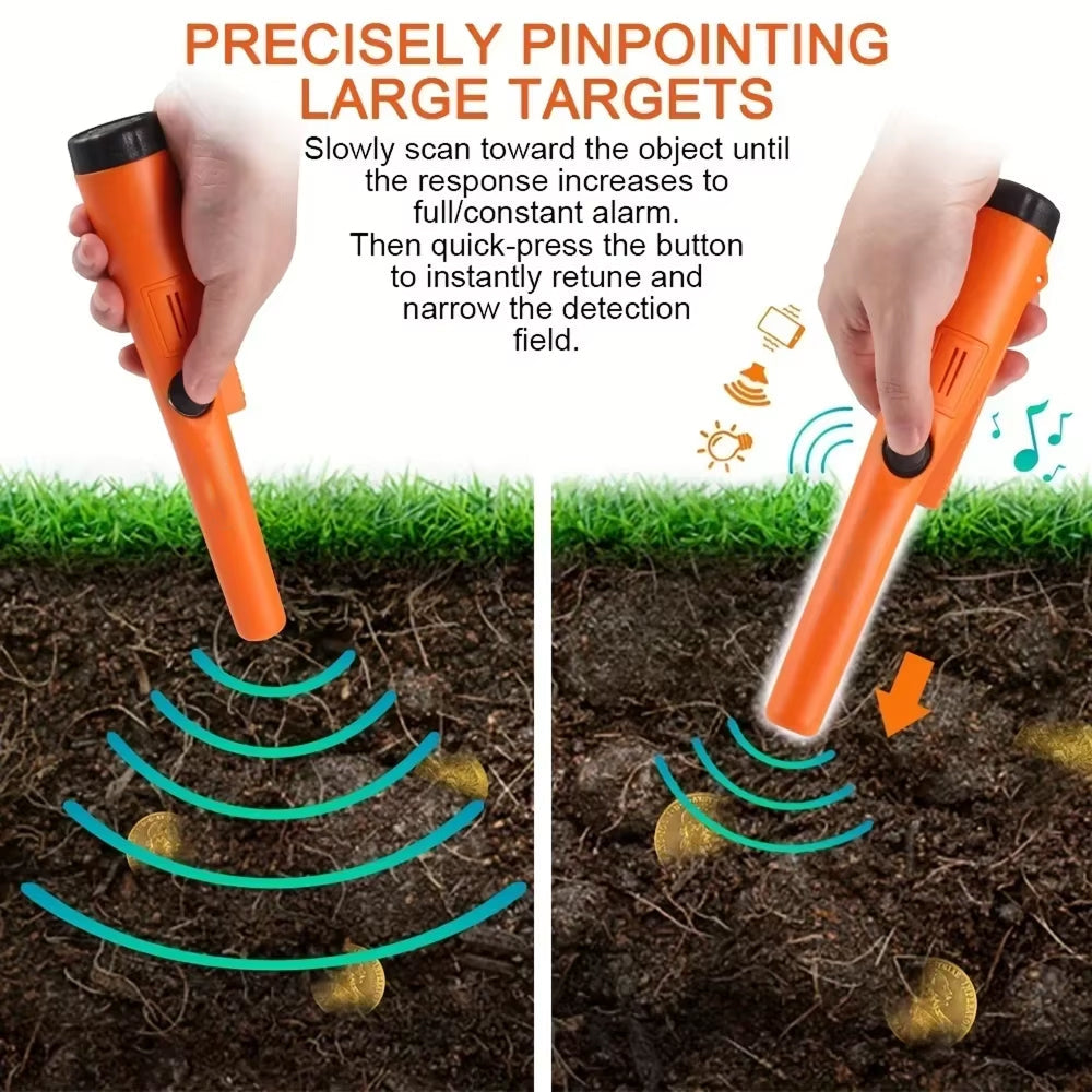 Metal Detector Pinpointer Waterproof IP66 360° Detection, Treasure Hunting Hobby, Orange Black Green, Precision | Sansoti