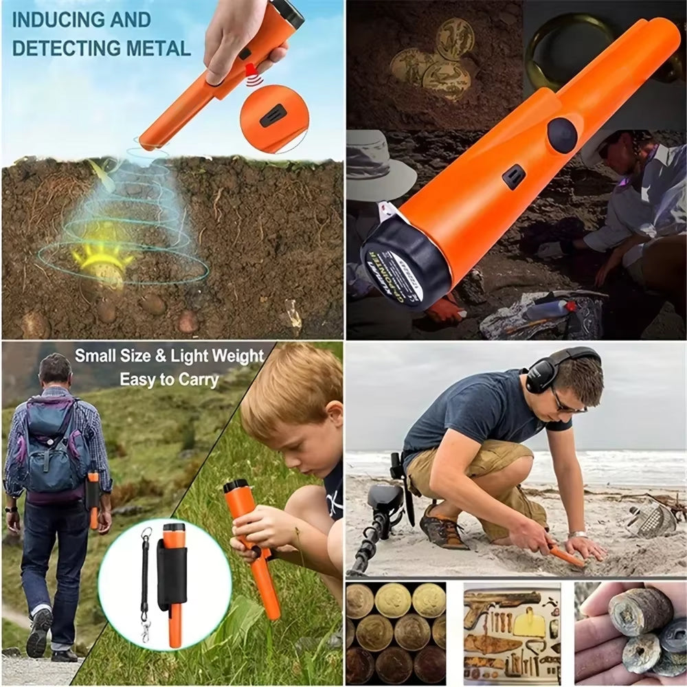 Metal Detector Pinpointer Waterproof IP66 360° Detection, Treasure Hunting Hobby, Orange Black Green, Precision | Sansoti