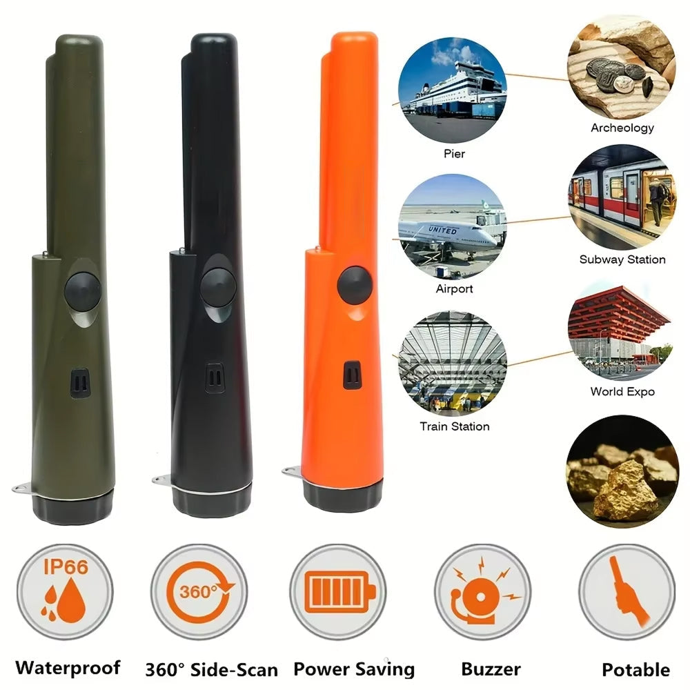 Metal Detector Pinpointer Waterproof IP66 360° Detection, Treasure Hunting Hobby, Orange Black Green, Precision | Sansoti