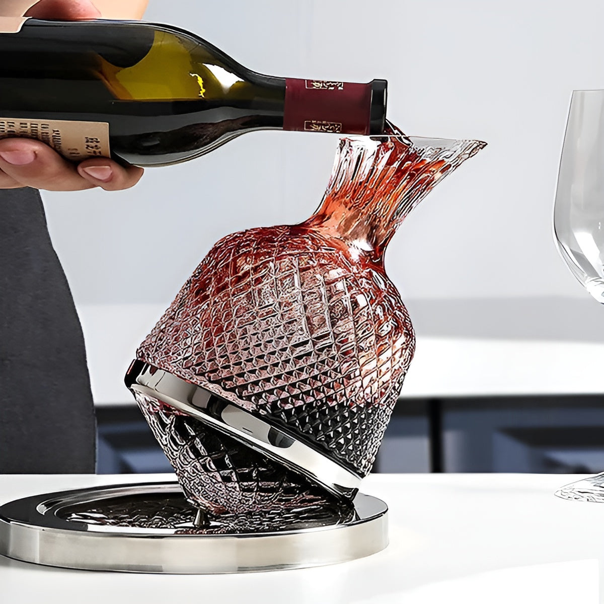 Wijnkaraf Kristalglas 1500ml 360° Draaibaar Transparant Decanteerkaraf Wijn Water Tafel Cadeau Diner | Sansoti