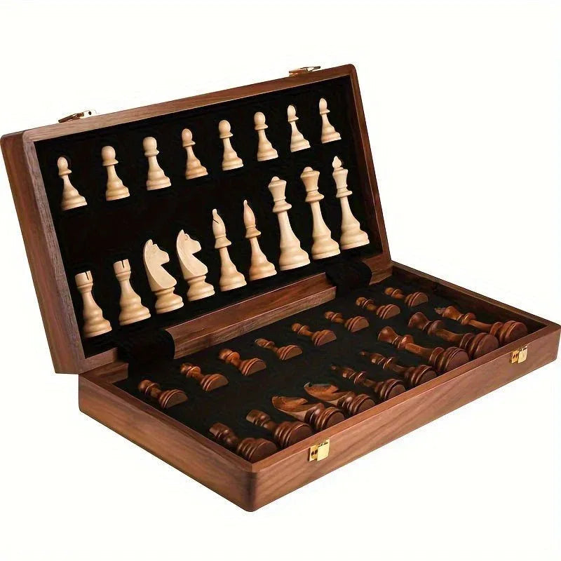 Schaakspel Massief Hout Opvouwbaar Bord Premium Handgemaakte Schaakstukken Klassiek Strategisch Bordspel | Sansoti