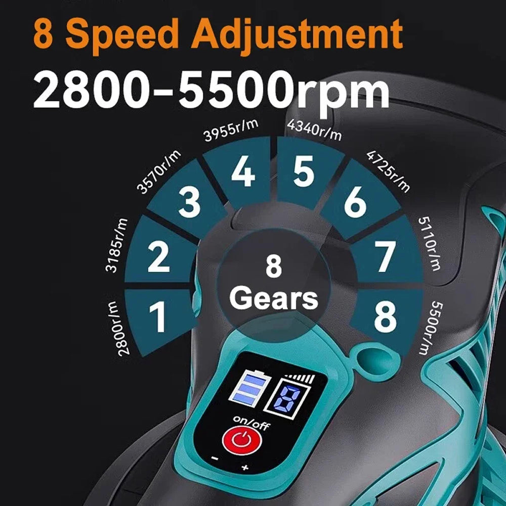Draadloze Accupolijstmachine Auto 8 Snelheden 2800-5500 RPM Excentrische Orbiter 125mm Velcro Schijf Poetsen | Sansoti