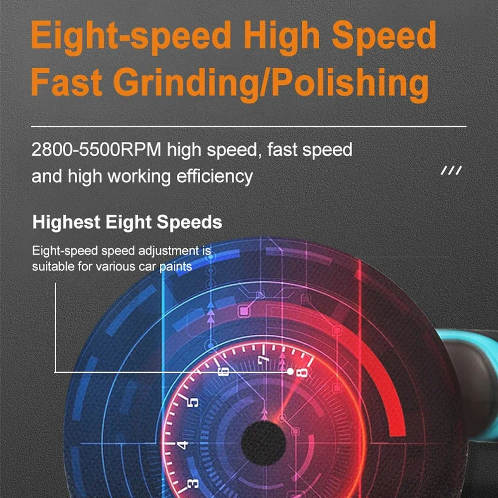 Draadloze Accupolijstmachine Auto 8 Snelheden 2800-5500 RPM Excentrische Orbiter 125mm Velcro Schijf Poetsen | Sansoti