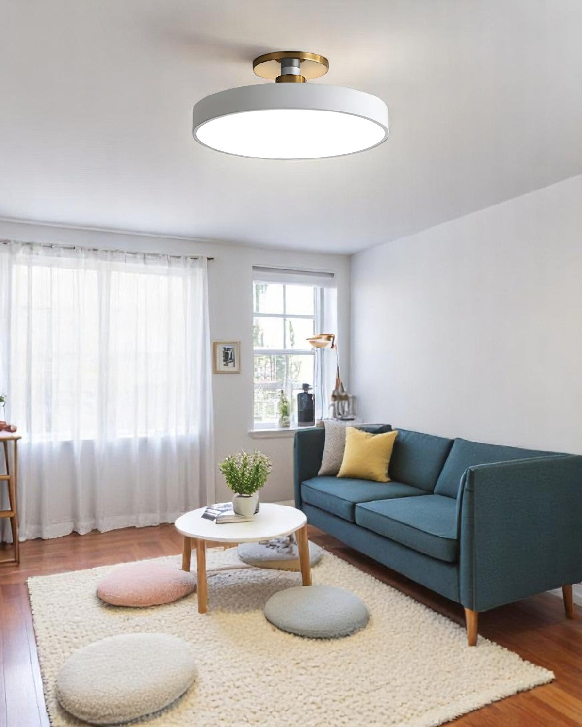 Moderne runde Deckenleuchte mit Gold-Detail und Acryl-Diffusor – minimalistische Semi Flush Design-Beleuchtung für Wohnzimmer und Schlafzimmer | Restfield