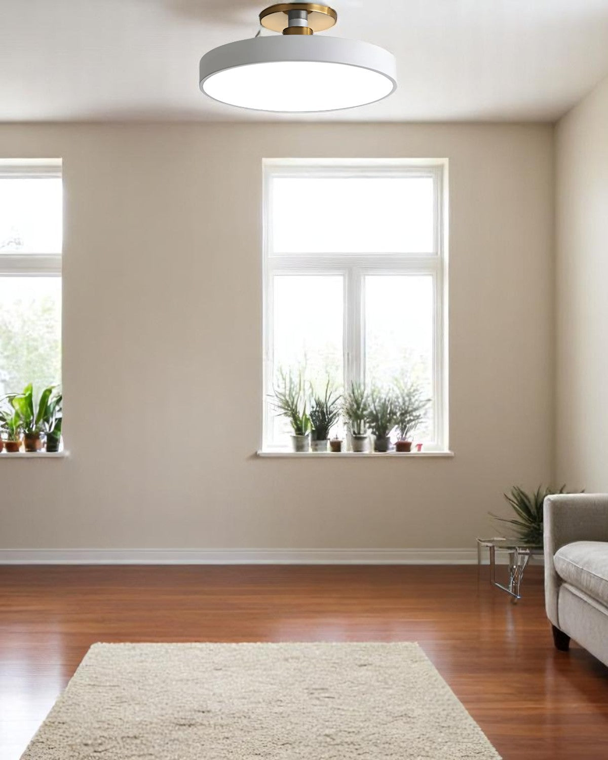 Moderne runde Deckenleuchte mit Gold-Detail und Acryl-Diffusor – minimalistische Semi Flush Design-Beleuchtung für Wohnzimmer und Schlafzimmer | Restfield