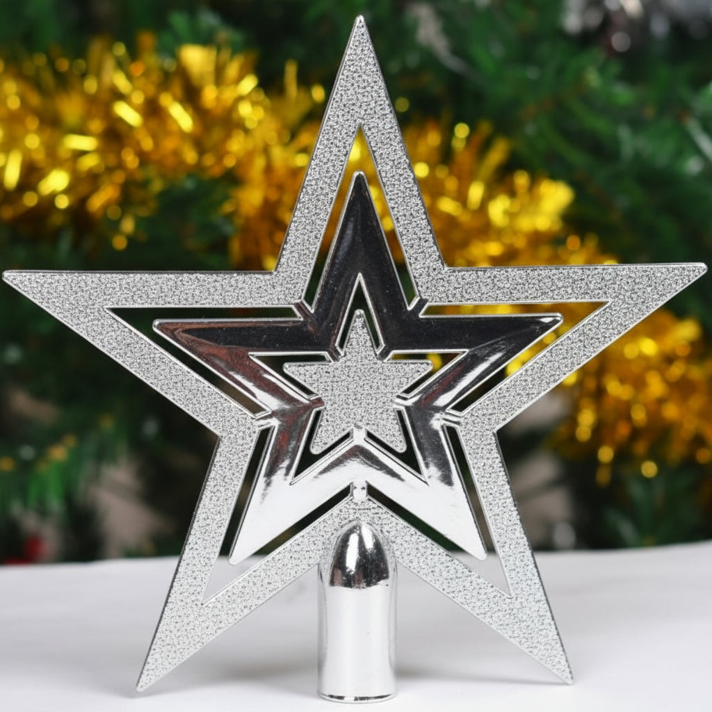 Decoratieve Kerstboomtopper Ster – Goud Zilver Rood – Vintage Glitter Piek voor Feestelijke Eindejaarsdecoratie zonder Elektriciteit | Sansoti