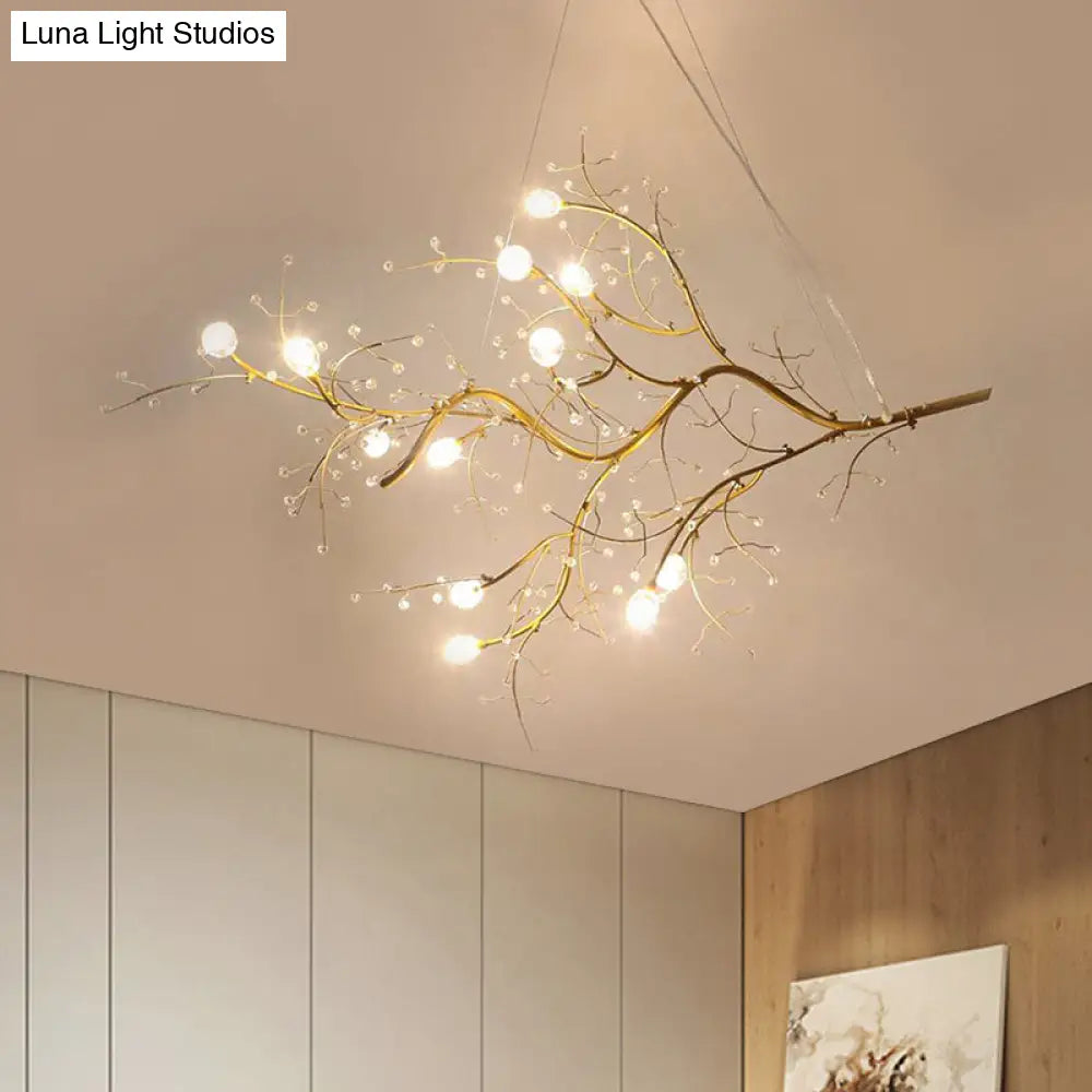 Metallic Kroonluchter met Kristallen Takken – 10 Lichtpunten – Romantische Hanglamp voor Woonkamer, Eetkamer en Slaapkamer | Sansoti
