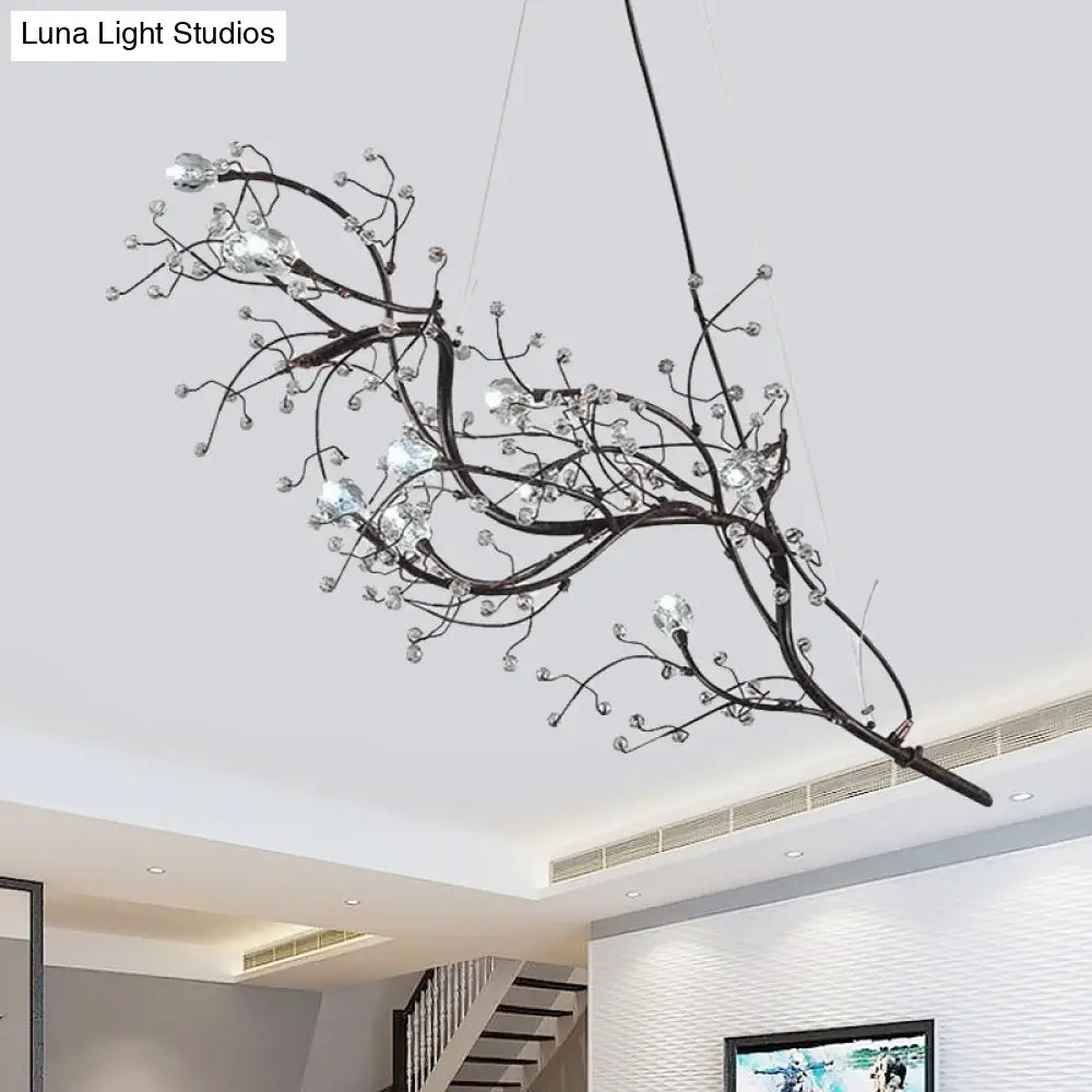 Metallic Kroonluchter met Kristallen Takken – 10 Lichtpunten – Romantische Hanglamp voor Woonkamer, Eetkamer en Slaapkamer | Sansoti