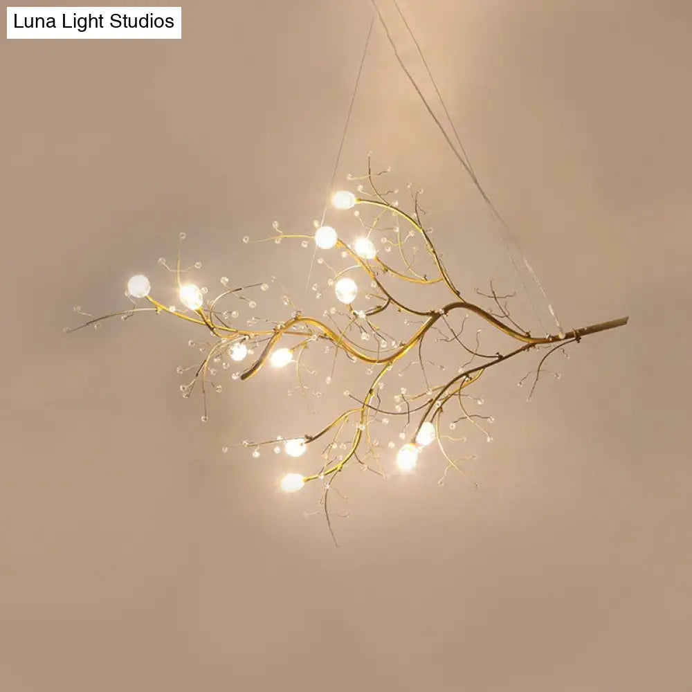 Metallic Kroonluchter met Kristallen Takken – 10 Lichtpunten – Romantische Hanglamp voor Woonkamer, Eetkamer en Slaapkamer | Sansoti