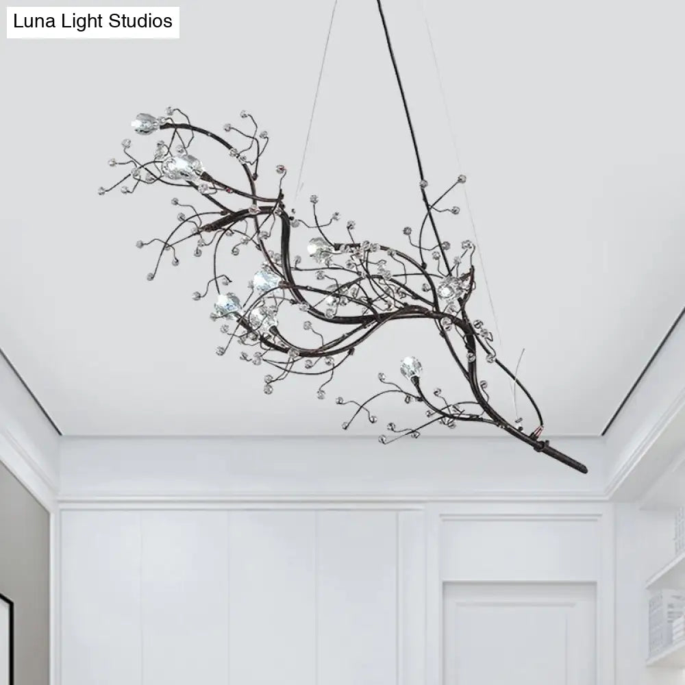 Metallic Kroonluchter met Kristallen Takken – 10 Lichtpunten – Romantische Hanglamp voor Woonkamer, Eetkamer en Slaapkamer | Sansoti