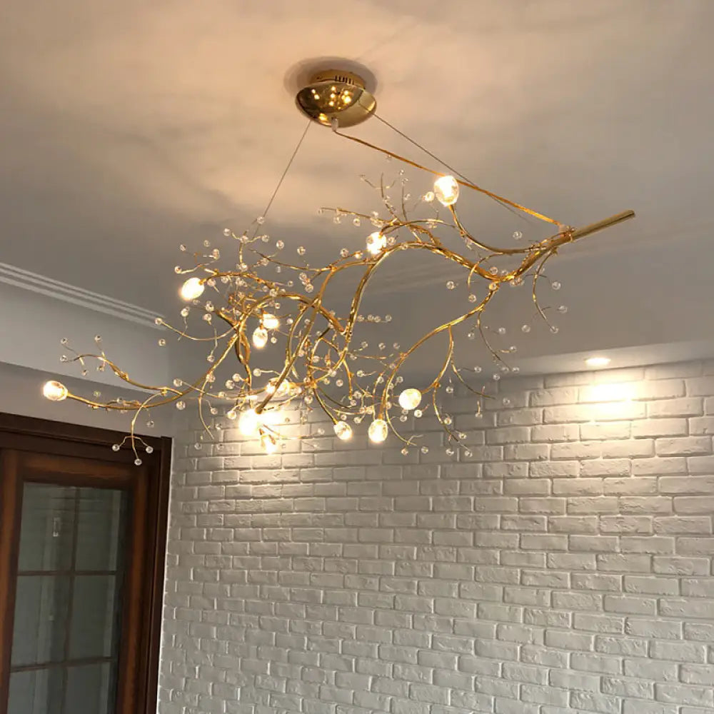Metallic Kroonluchter met Kristallen Takken – 10 Lichtpunten – Romantische Hanglamp voor Woonkamer, Eetkamer en Slaapkamer | Sansoti