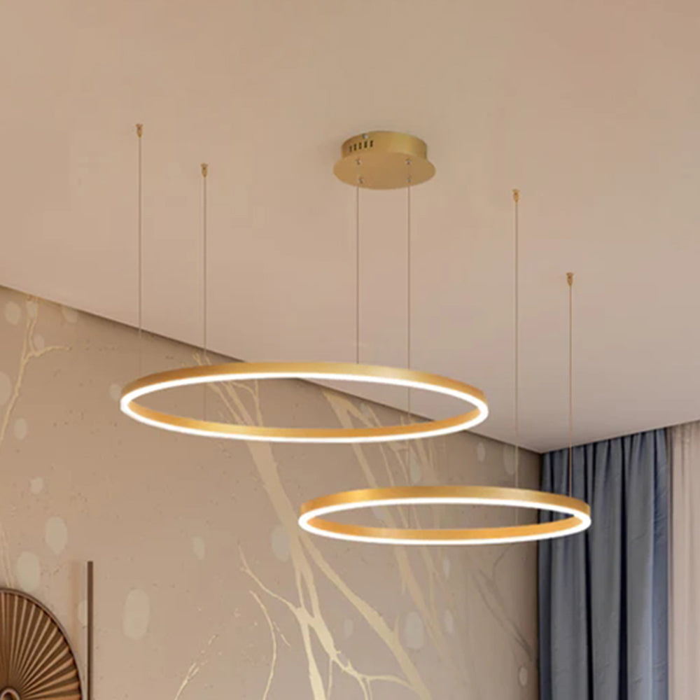 Modern Circular Pendant Light Metal LED Dimmable Black Gold Brown Living Room Dining Room Bedroom Adjustable | Sansoti