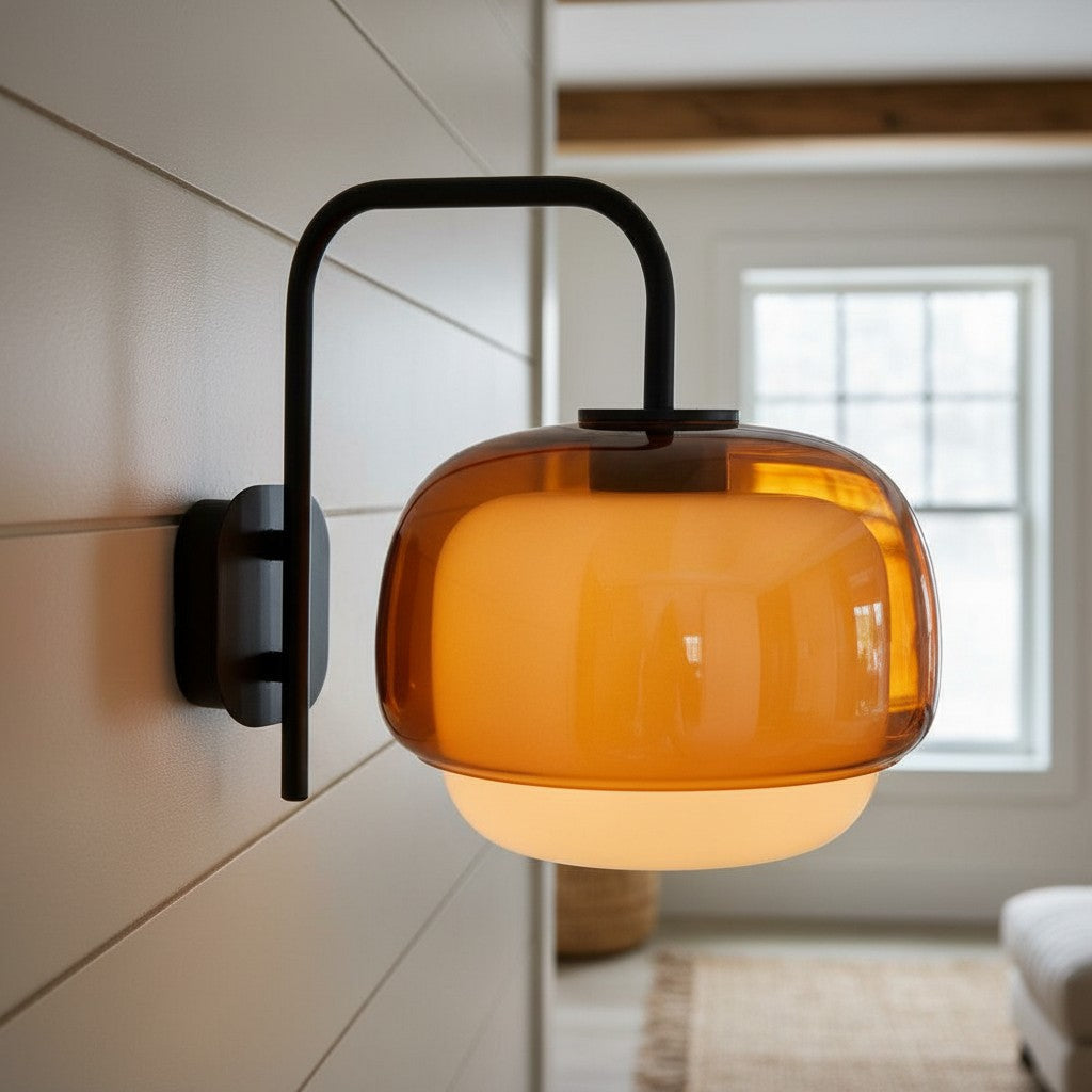 Gekleurde Glazen Wandlamp met Ronde Kap – Groen, Roze, Oranje – Moderne LED Verlichting | Sansoti