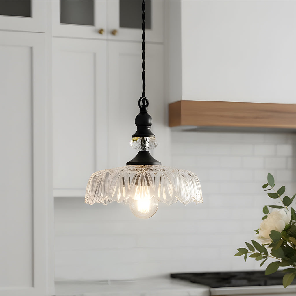 Vintage Hanglamp Glas Messing Bloemmotief Groen Zwart | Sansoti