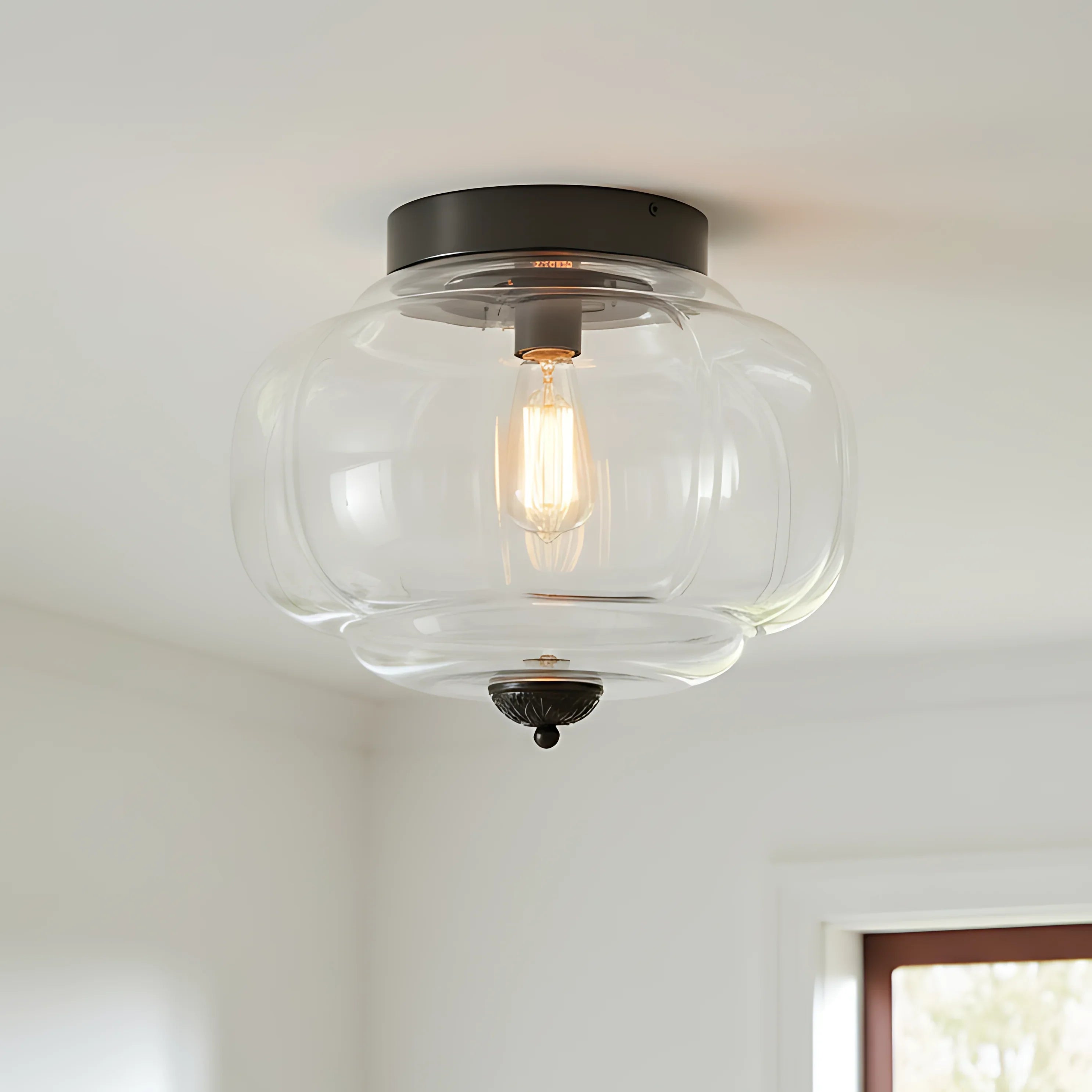Vintage Semi-Plafondlamp Melkglas Pompoen Eloise E26 Retro Plafondverlichting Woonkamer | Sansoti