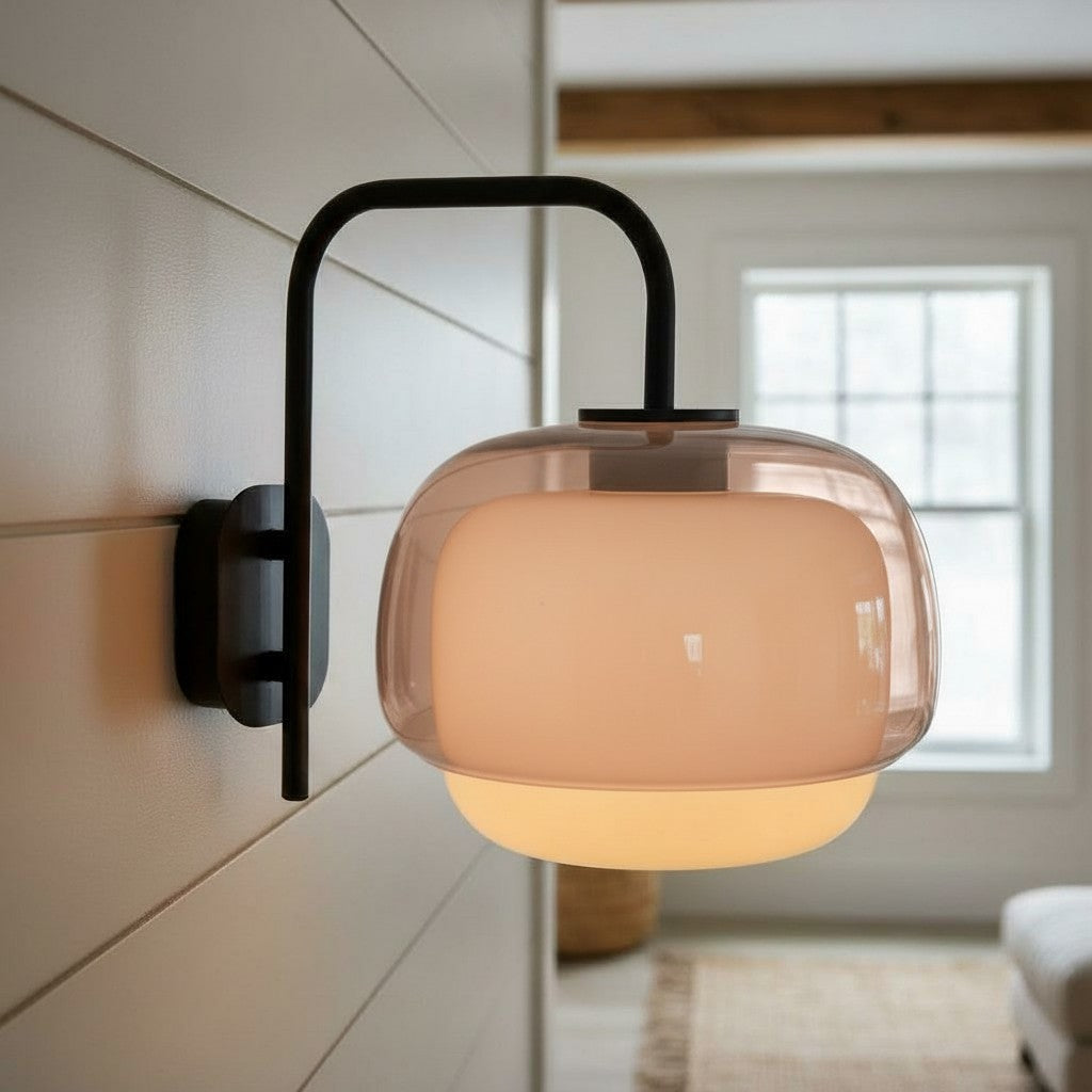 Gekleurde Glazen Wandlamp met Ronde Kap – Groen, Roze, Oranje – Moderne LED Verlichting | Sansoti
