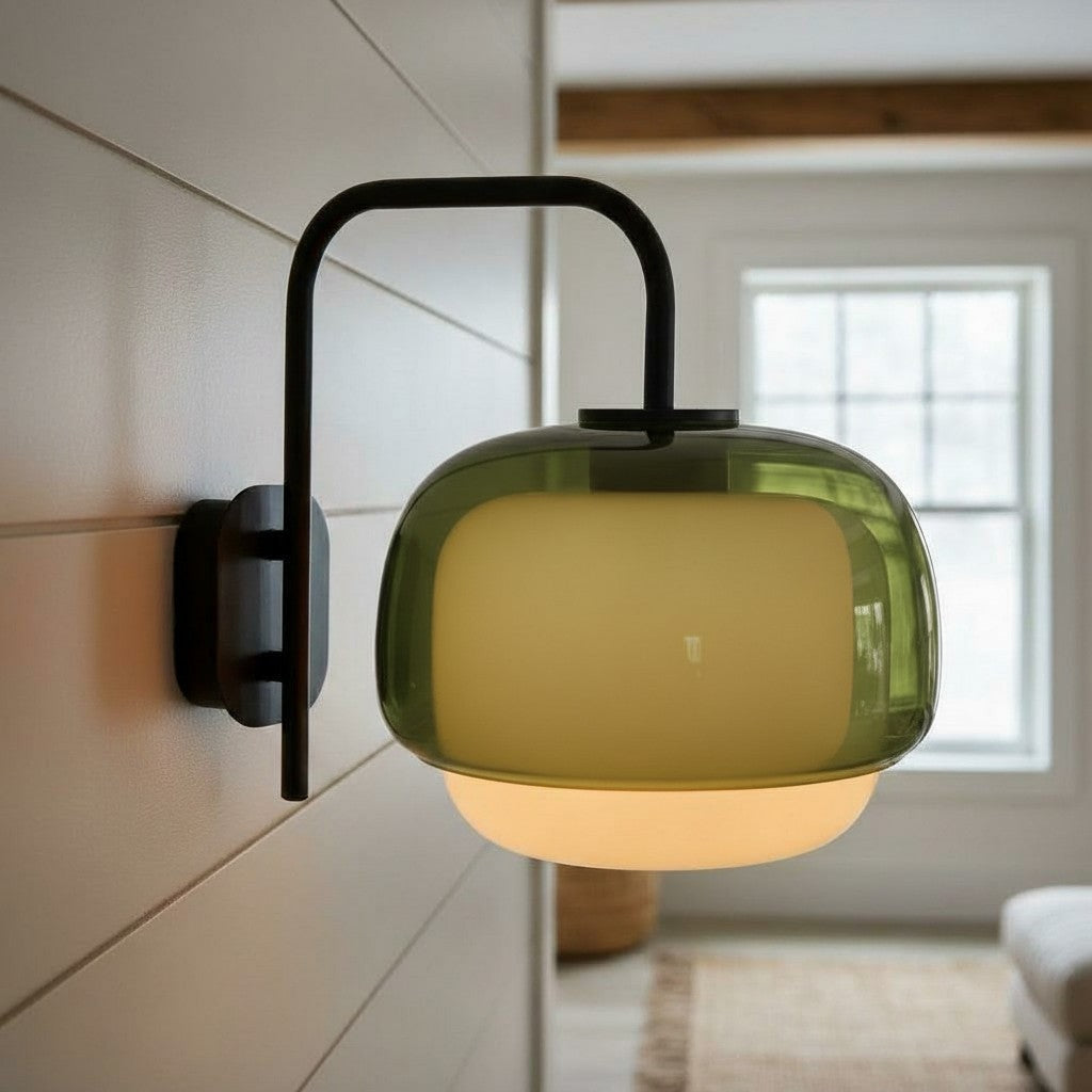 Gekleurde Glazen Wandlamp met Ronde Kap – Groen, Roze, Oranje – Moderne LED Verlichting | Sansoti